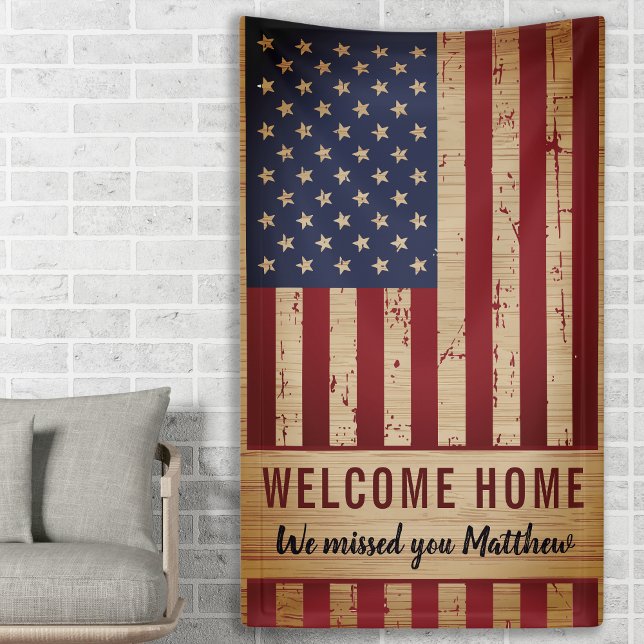 Military Welcome Home Party Rustic American Flag Banner (Creator Uploaded)