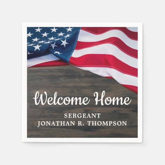 Military Welcome Home Party Usa American Flag Napkin (Front)