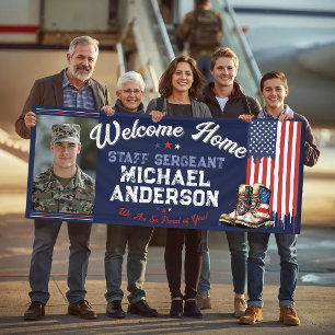 Military Welcome Home US Flag Boots Custom Photo Banner