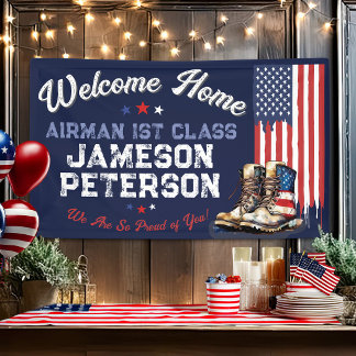Military Welcome Home US Flag Boots Patriotic Banner