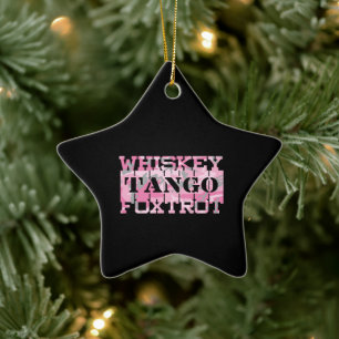Military Whiskey Tango Foxtrot Pink Camo Ceramic Tree Decoration