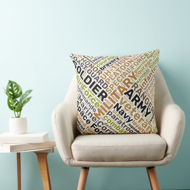 Military Word Cloud Throw Pillow (Chair)