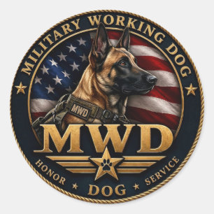 Military Working Dog Belgian Malinois Classic Round Sticker