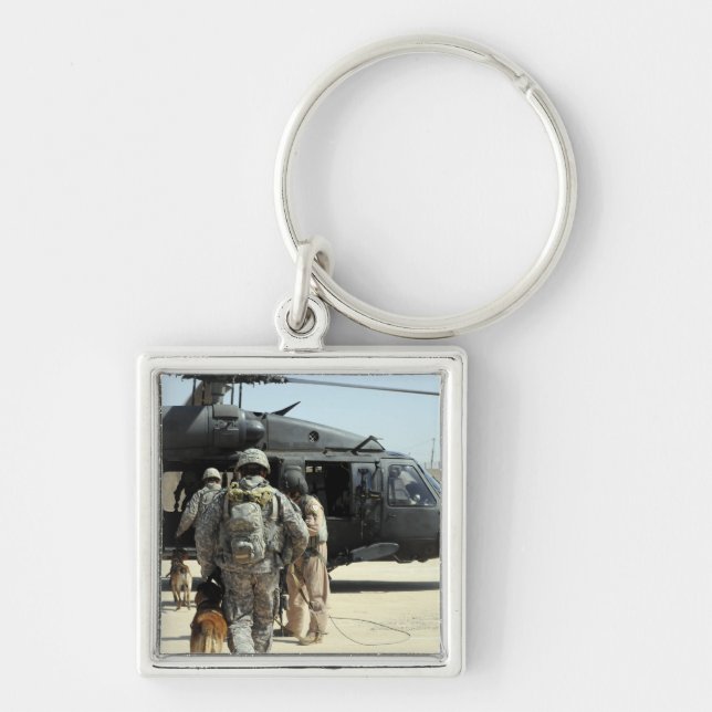 Military working dog handlers board a helicopte key ring (Front)