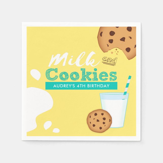 Milk and Chocolate Chip Cookies Birthday Party Napkin (Front)