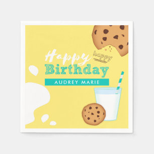 Milk and Chocolate Chip Cookies Happy Birthday Napkin