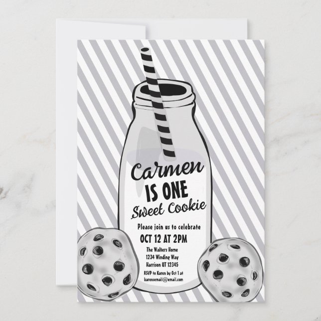 Milk and Cookie 2D Boys First Birthday Invitation (Front)