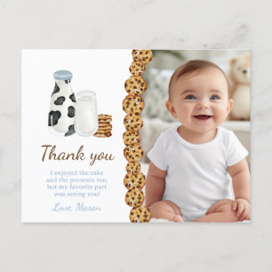 Milk and cookie birthday party thank you favour postcard