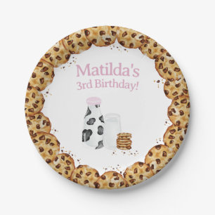 Milk and Cookie crumb Pink Birthday party table Paper Plate