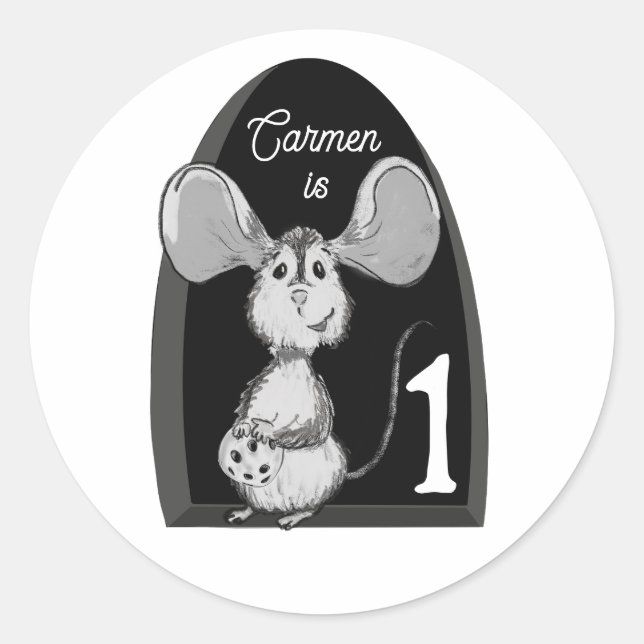 Milk and Cookie Mouse First Birthday Classic Round Sticker (Front)