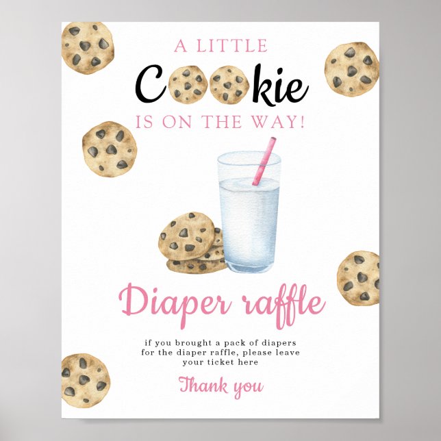 Milk and cookies baby shower Diaper Raffle game Poster (Front)