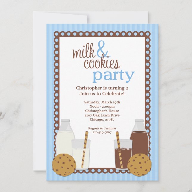 Milk and Cookies Birthday Party Invitation (Front)