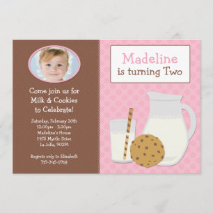 Milk and Cookies Birthday Party Invitation for Gir