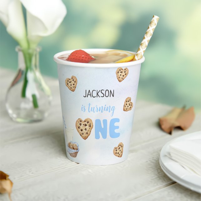 Milk and Cookies Blue 1st Birthday Party Paper Cups (Creator Uploaded)