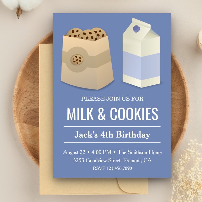 Milk and Cookies Blue Birthday Boy Party Invite (Creator Uploaded)