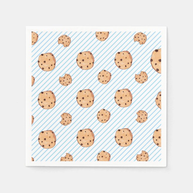 Milk and Cookies Blue Birthday Paper Plate Napkin (Front)