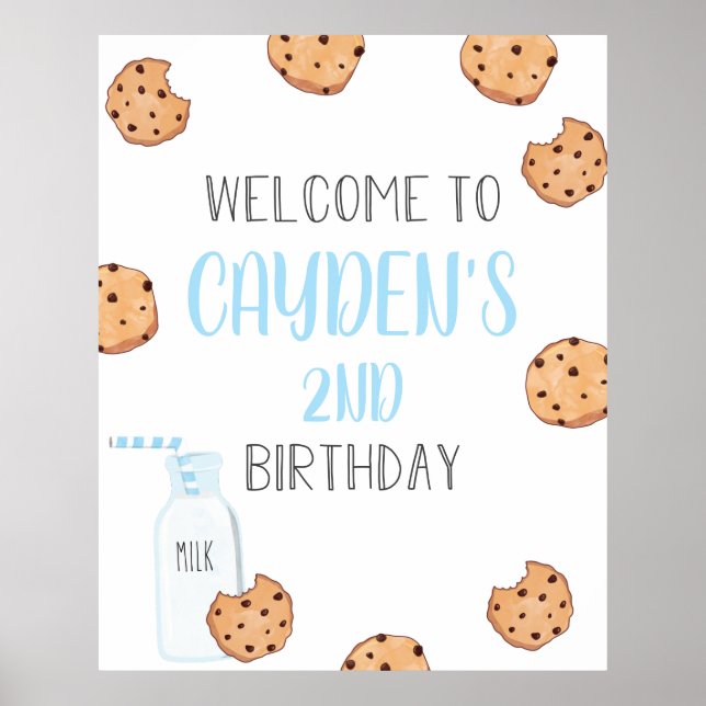 Milk and Cookies Blue Birthday Welcome Poster (Front)