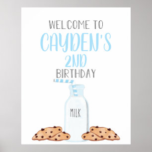 Milk and Cookies Blue Birthday Welcome Poster