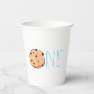Milk and Cookies Blue First Birthday One Paper Cups