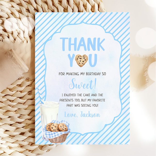 Milk And Cookies Boy Birthday  Thank You Card (Creator Uploaded)