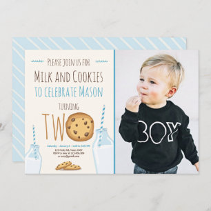 Milk and Cookies Boy Blue Second Birthday Invitation