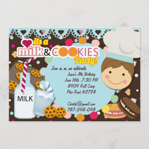 Milk and Cookies chocolate boys birthday party in Invitation