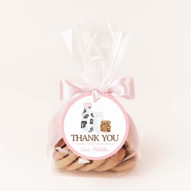 Milk and Cookies cow print Birthday party favour Classic Round Sticker (Creator Uploaded)
