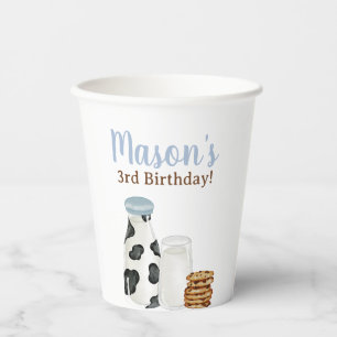 Milk and Cookies cow print Blue Birthday party Paper Cups