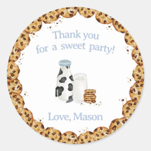 Milk and Cookies crumb Blue Birthday party favour Classic Round Sticker