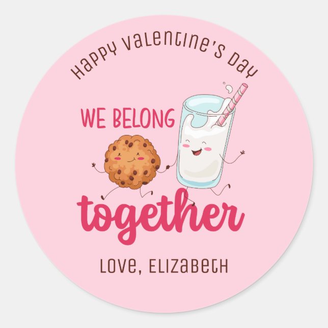 Milk and Cookies Cute Kids Valentine's Day Pink Classic Round Sticker (Front)