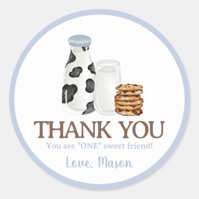 Milk and Cookies First Birthday party Guest Favour Classic Round Sticker (Front)