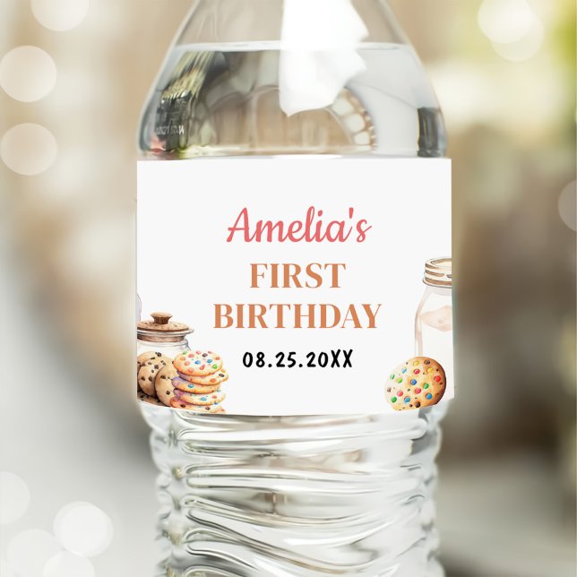 Milk and Cookies First Birthday Party Water Bottle Label (Creator Uploaded)