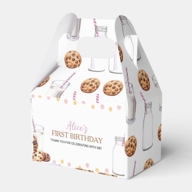 Milk And Cookies Girl Birthday Party Favour Box (Front Side)