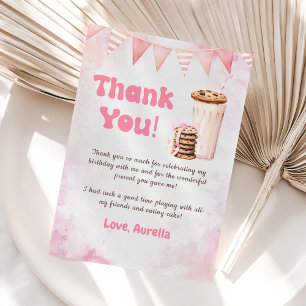 Milk And Cookies Girl Birthday Party Thank You Card