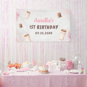 Milk and Cookies Girl First Birthday Party Banner