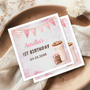 Milk and Cookies Girl First Birthday Party Napkin