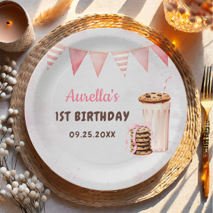 Milk and Cookies Girl First Birthday Party Paper Plate