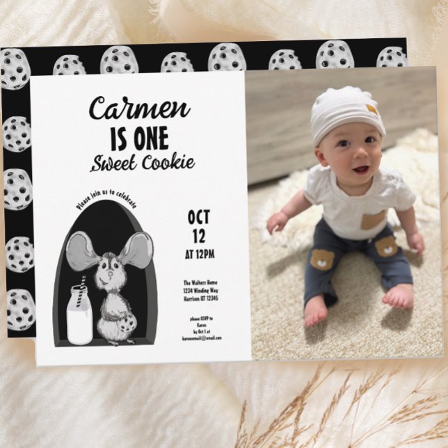 Milk and Cookies Mouse Sweet First Birthday Photo Invitation (Creator Uploaded)