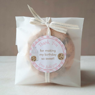 Milk And Cookies Party Pink Gingham Thank You Classic Round Sticker