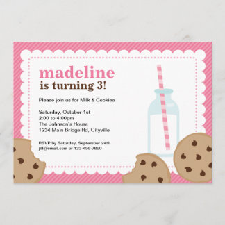 Milk and Cookies Pink and Brown Invite
