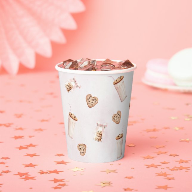 Milk and Cookies Pink First Birthday Party Paper Cups (Insitu)