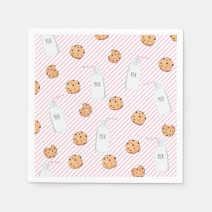 Milk and Cookies Pink stripes Birthday Party Napkin