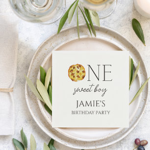 Milk and Cookies Sweet One Boy Birthday Napkin