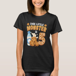 Milk and Cookies This Little Monster Is 5 5th Bday T-Shirt