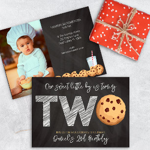 Milk and Cookies Turning Two Photo Birthday Invitation