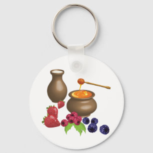 Milk and Honey with Berries Rustic Food Key Ring