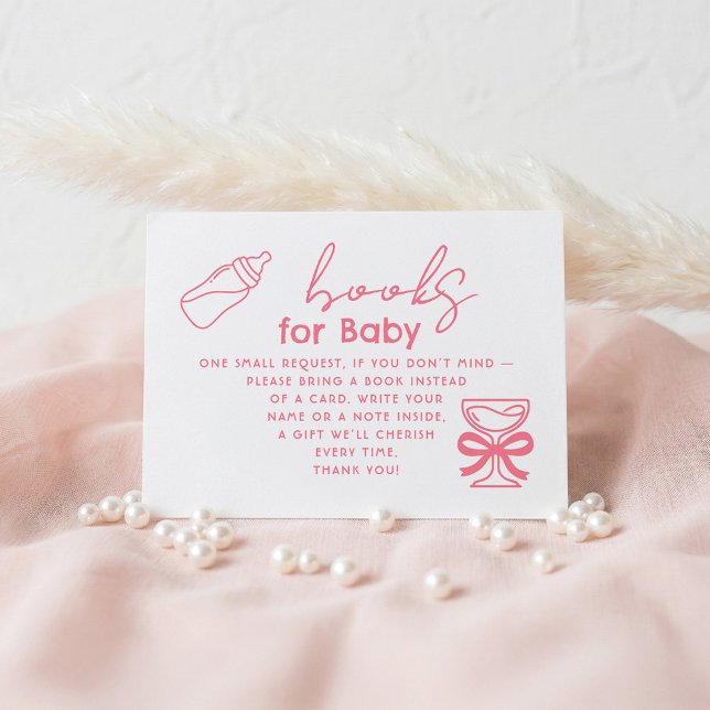 Milk Bottle and Champagne Books For Baby Request Enclosure Card (Books for Baby - Pink Baby's Milk Bottle and Bow Champagne Glass Whimsical Fun Enclosure Card)