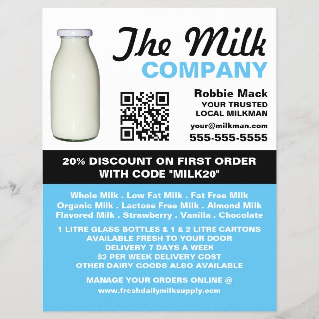 Milk Bottle Design, Milkman/Woman Delivery Flyer (Front)