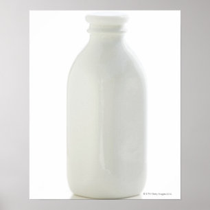 Milk bottle on white background poster