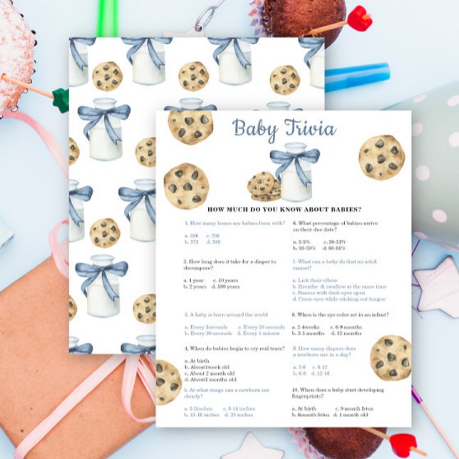 Milk, bow and cookies baby shower Baby trivia game (Creator Uploaded)
